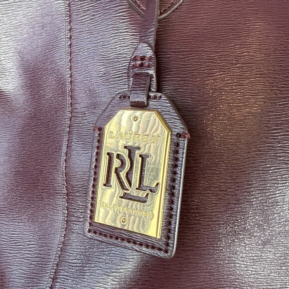 Ralph Lauren Winford Tote Bag Shoulder Purse Laptop Zip Top Plum Purple Leather - Picture 2 of 9